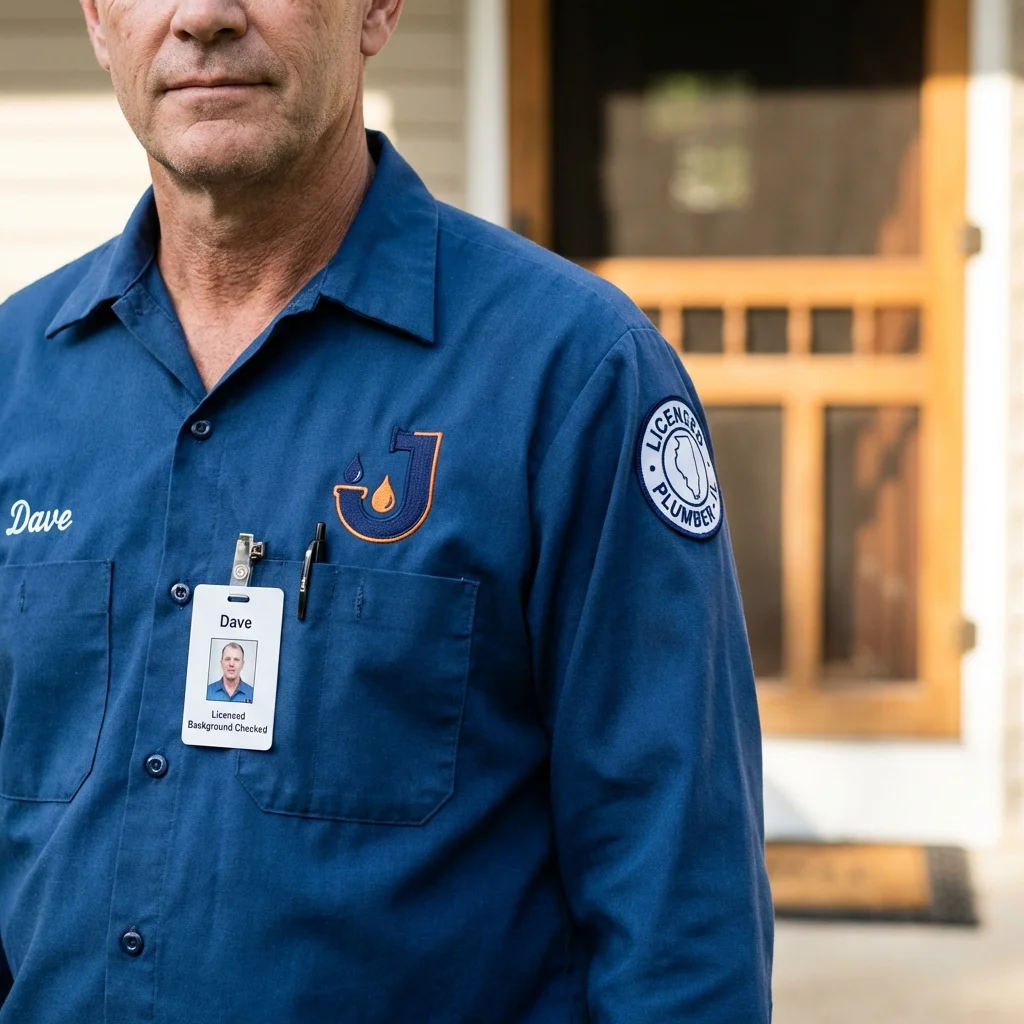 Licensed plumber showing ID badge in Pearlington, MS
