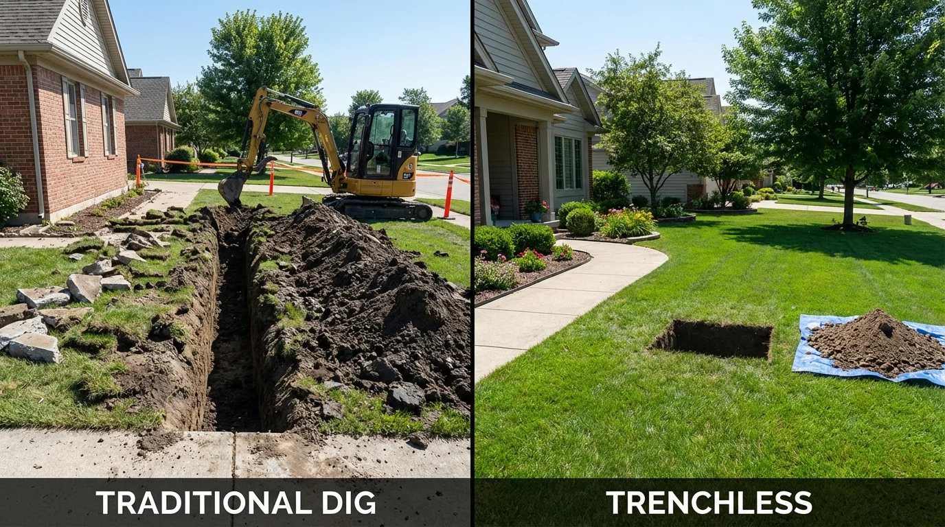Trenchless sewer repair with minimal yard damage versus traditional excavation in Pearlington, MS
